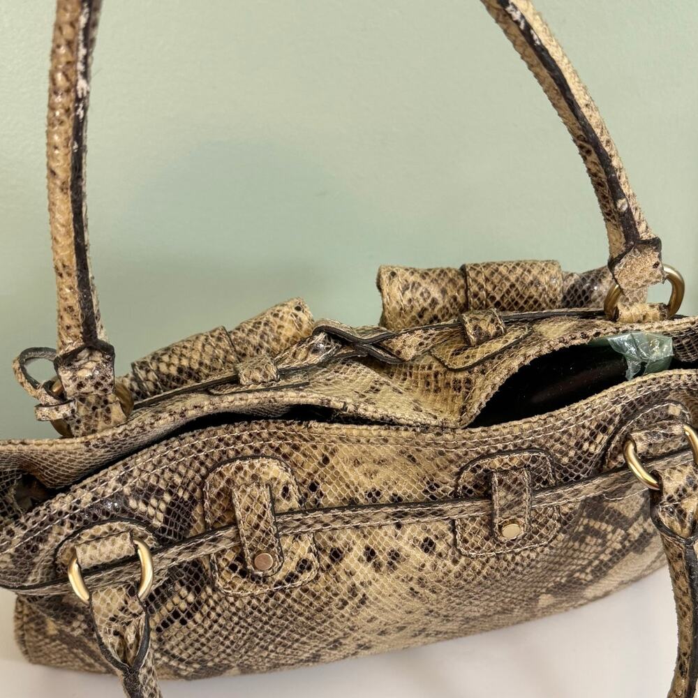 Michael Kors Satchel Shoulder Handbag Brown Tan Python Buckle Double Top Handles - Picture 10 of 12